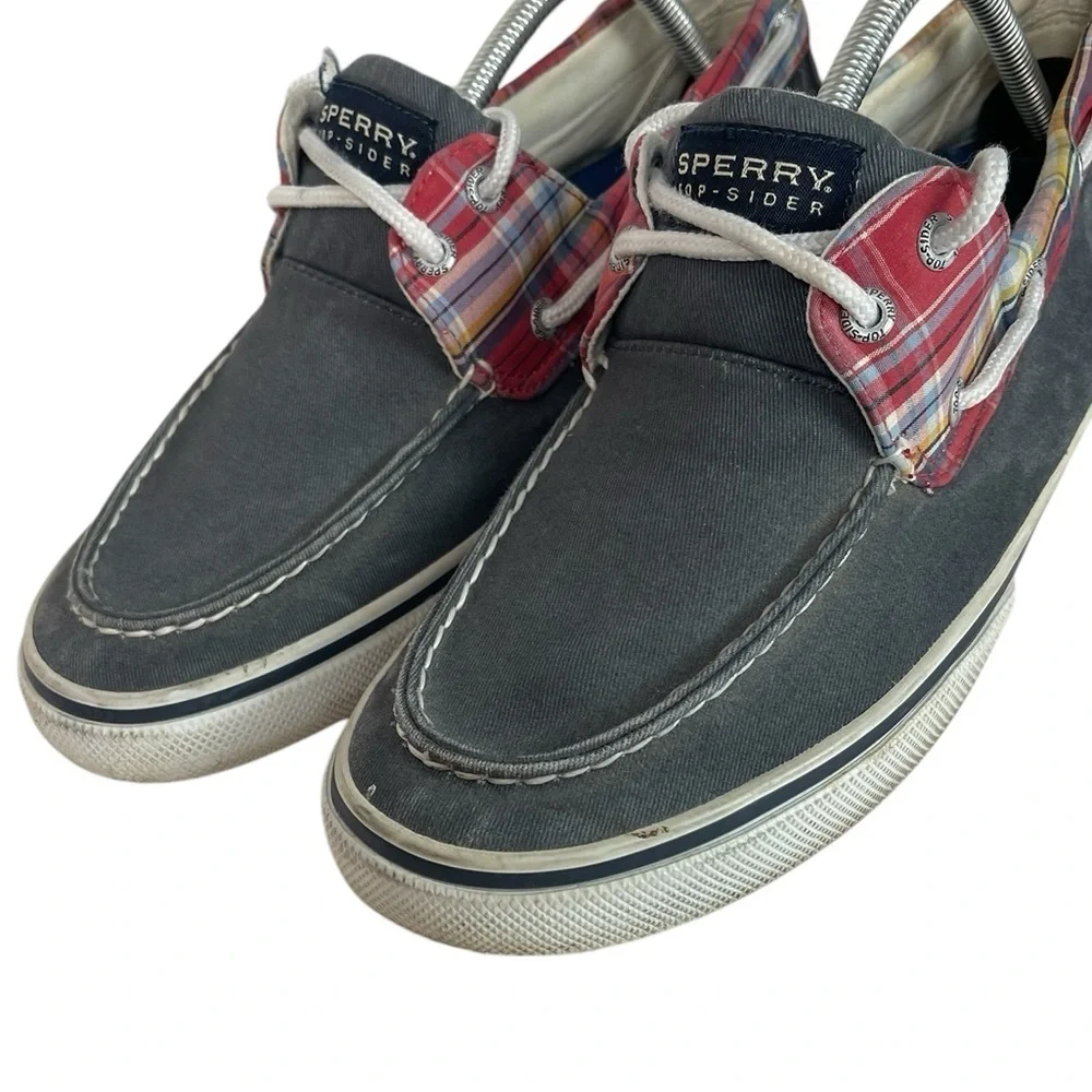 B8 Men’s Sperry Top-Sider Blue Plaid Trim Preppy Canvas Boat Shoes 10.5